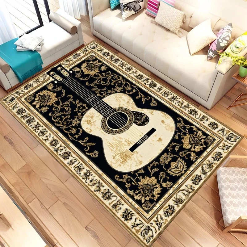 Retro Vintage Acoustic Guitar graphics Rug,living room sofa floor mat,bedroom bedside,dining Entry Door Mat,Washable,Present