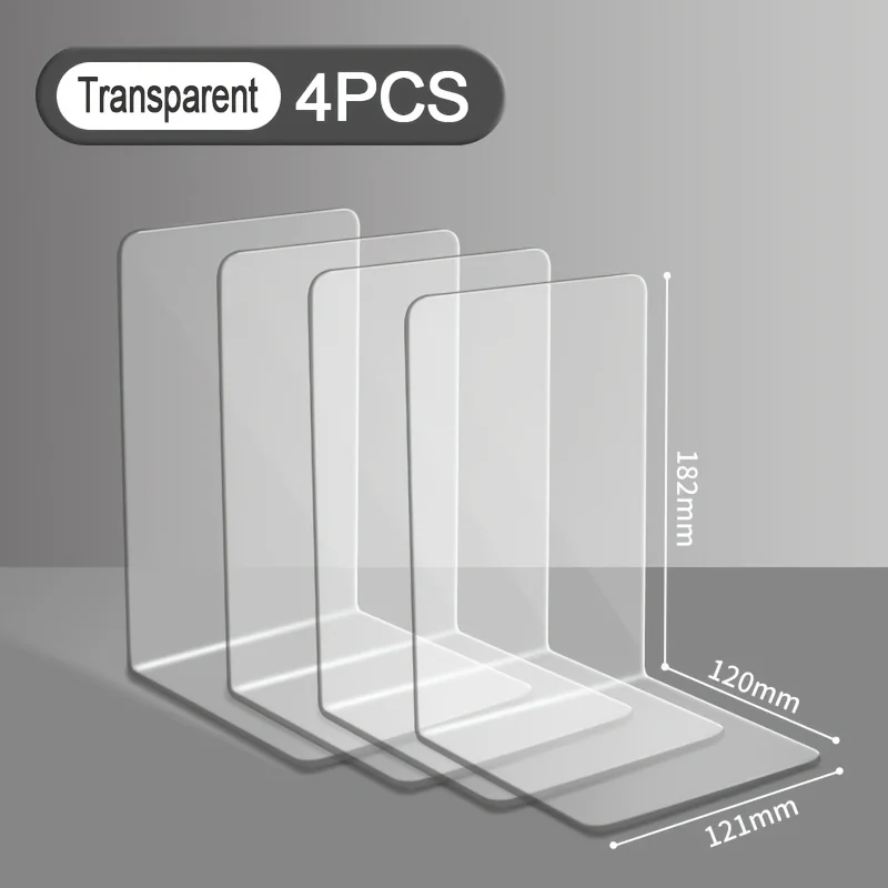 4/6pcs Transparent Acrylic Bookends Stand Bookshelf Desktop Decorative Storage Rack Bookend Book Holder School Stationery
