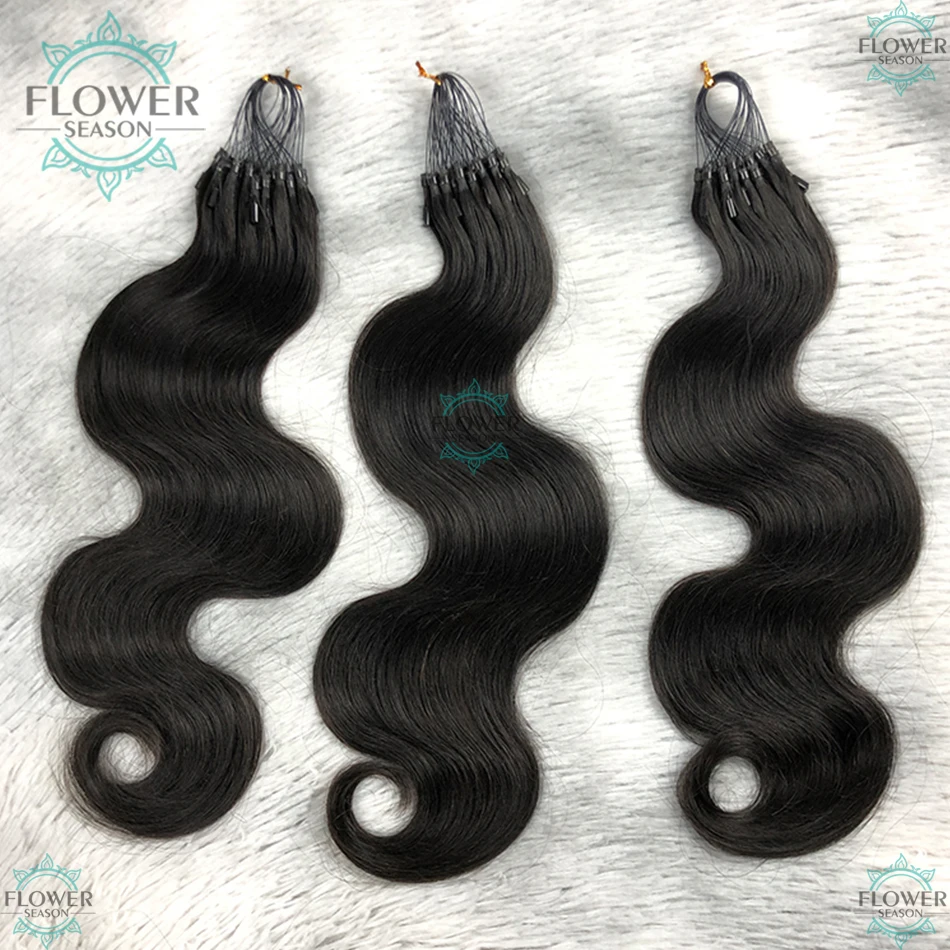 

Body Wave Micro Loop Ring Virgin Human Hair Extensions 8-30 Inch Wavy Natural Color Micro Link Human Hair Extension Flowerseason