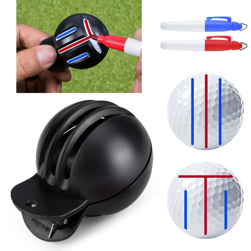 Golf Line Marker Template with 2 Marking Pens Golf Ball Line Liner Marker Double-sided Marking Training Aids Sports Accessories