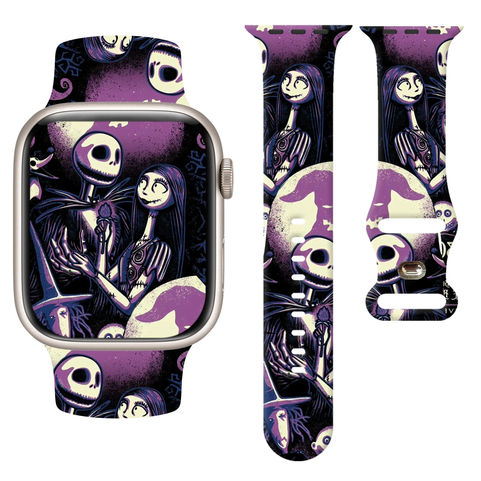 Disney Jack Lisa Printed Strap for Apple Watch 9 8 7 SE 6 Silicone Band Replaceable Bracelet for iWatch 45mm 44mm 42mm 41mm