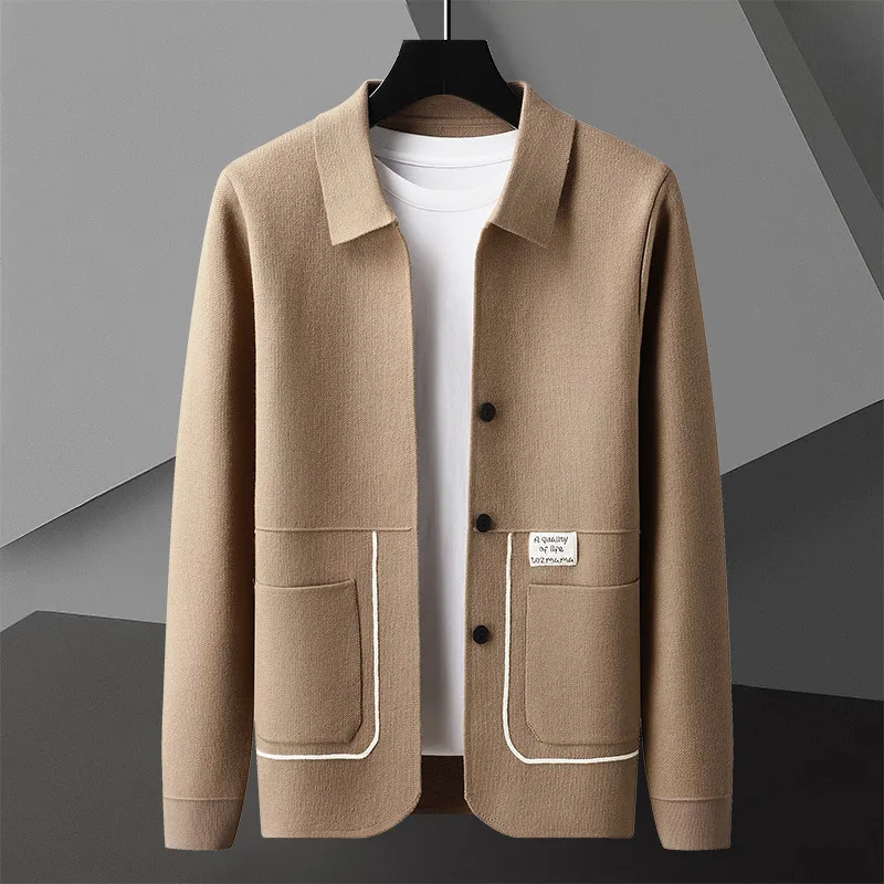 

Line Decoration Knitting Cardigan Man High Quality Contrasting Colors Long Sleeve Slim Fit Sweater Cardigan Male Garment Coat