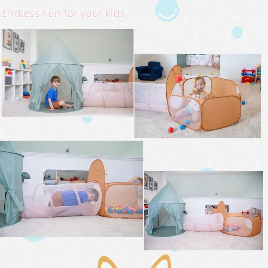 Tenda da gioco per bambini con tunnel, tenda da gioco pop-up 3 in 1 con pozzo di palline, tunnel da gioco per bambini piccoli, ragazzi, ragazze, interni ed esterni
