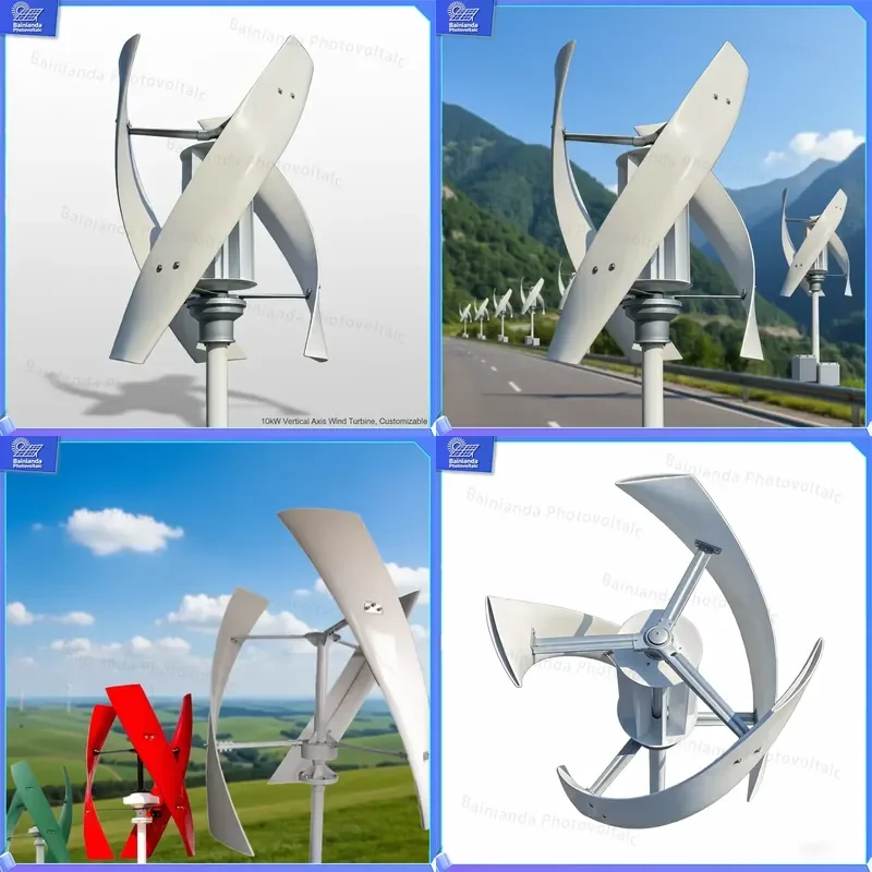5KW 10KW Vertical Axis Wind Turbine Hybrid Solar Wind Power Generator System Home Off Grid Energy Solution High Efficiency