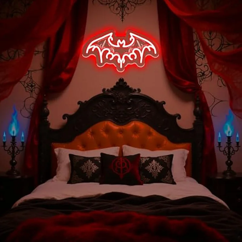 Bat Neon Sign Victorian Gothic LED Lights Decor Spooky Halloween Room Accent Unique Gothic Home Decor Gift for Gothic Lovers