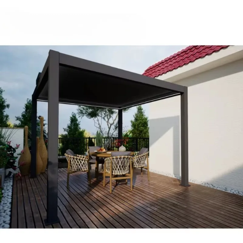 Pergola y cenador de aluminio, techo de Metal para Patio, 3x3, 6x3, cenador personalizado impermeable, Gazebos de jardín de aluminio de vidrio con persianas para exteriores