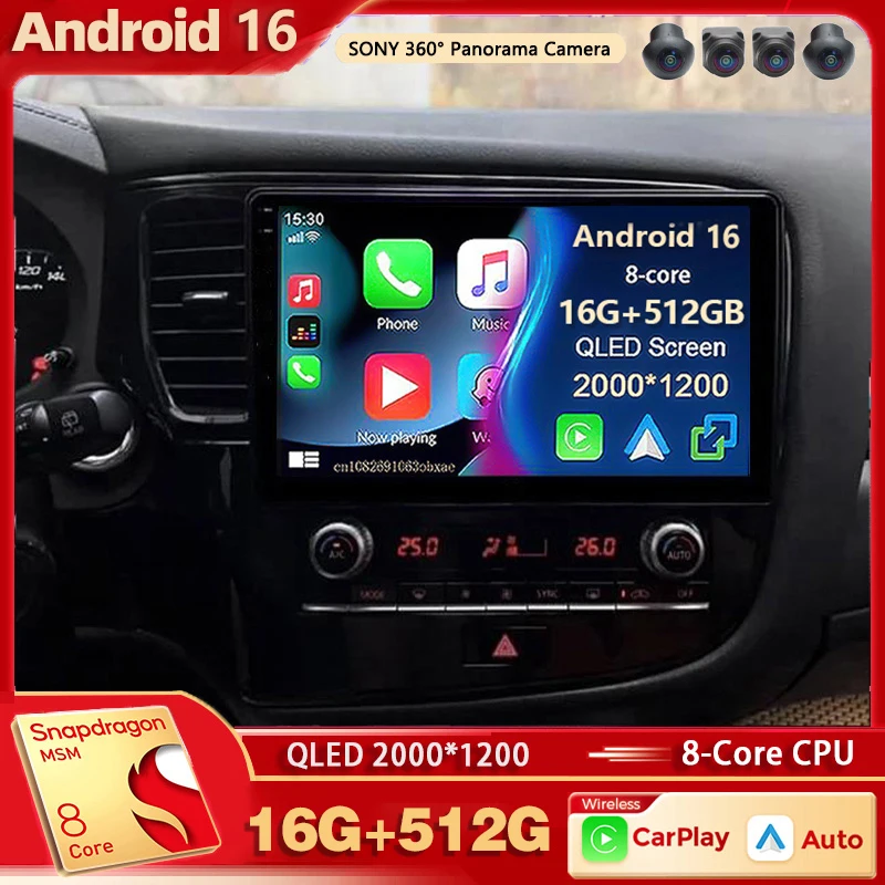 Android 16 Für Mitsubishi Outlander 3 GF0W GG0W 2018-2021 2K QLED Android Autoradio Multimedia-Videoplayer GPS Stereo CarPlay