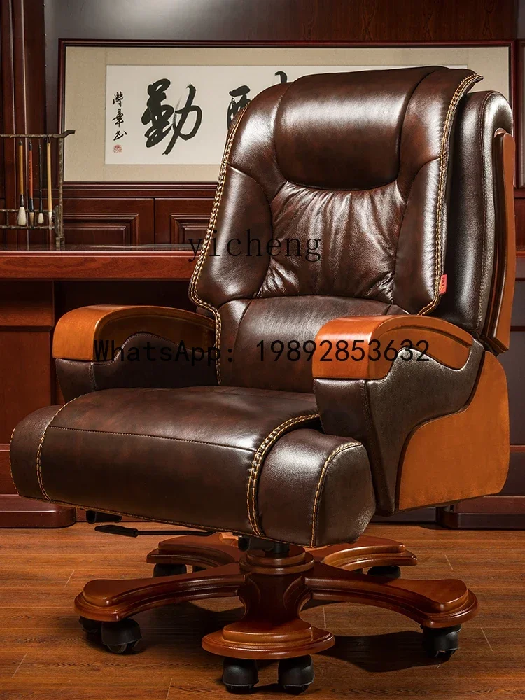 Genuine Leather Solid Wood Executive Office Massage Reclining Swivel Chair Computer Chair for Home Use