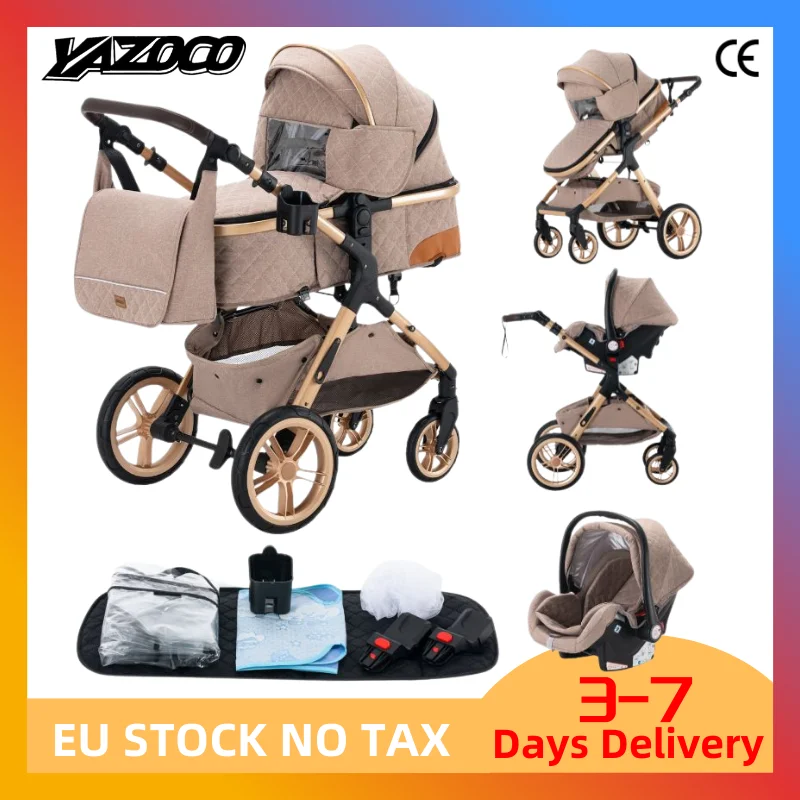 Système de poussette 3-en-1 pour bébé avec poignée réglable en hauteur, poussette pliable légère ave