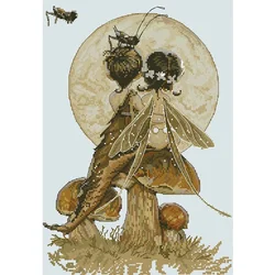 Amishop Top Quality Lovely conted Cross Stitch Kit Clair De Lune Mushroom Fairy Moon Fairy Rouge Gorge Nimue Nium