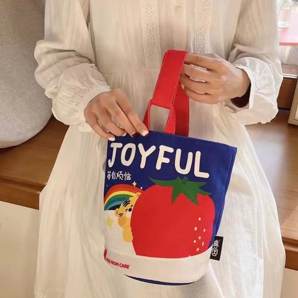 Fashion Cute Cartoon Printed Cloth Tote Bag Canvas Bucket Handbag Large Capacity Casual Lunch Bag Women Crossbody Bag Wrist Bag