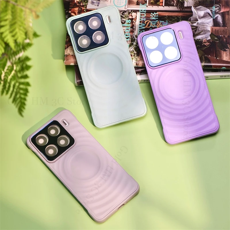 

For Magsafe Leather Frameless Phone Case For Xiaomi 15 Ultra Wireless Charging Borderless Cover For Xiaomi 15 Pro Magsafing Capa