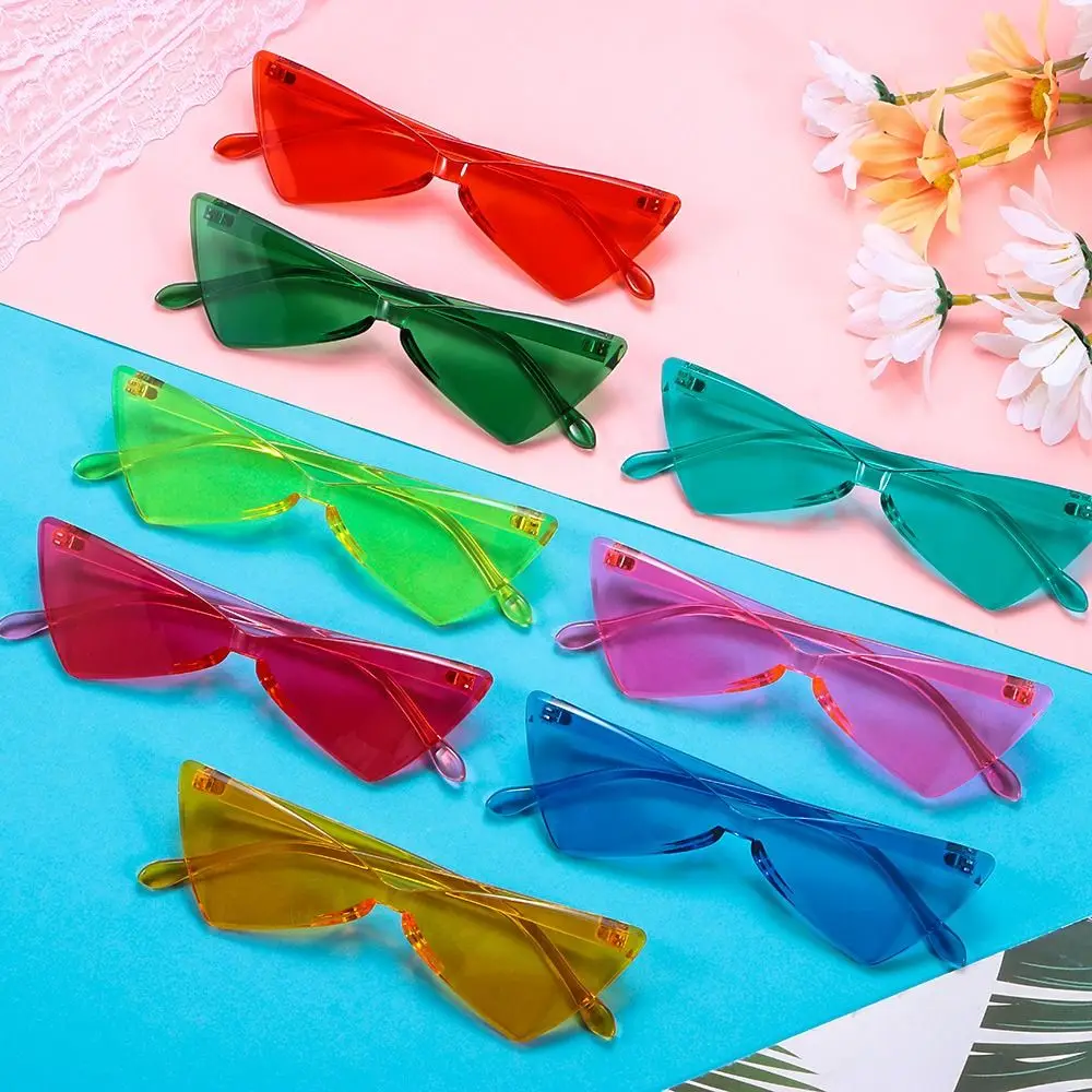 Retro Rimless Triangle Sunglasses One Piece Candy Color Shades Party Sun Glasses for Adults