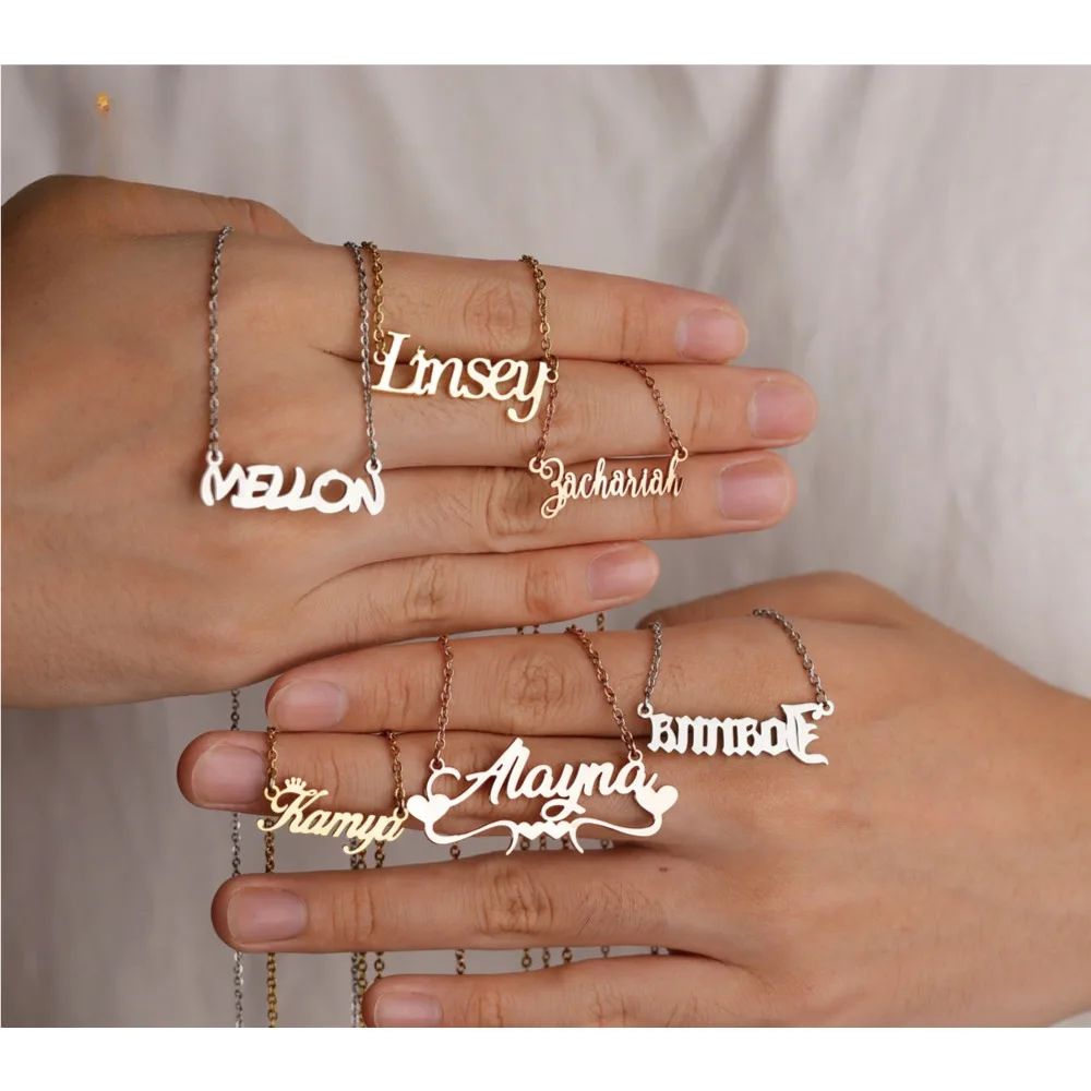 

LOVE&NAME Customized Stainless Steel Name Necklace For Women Personalized Custom Nameplate Jewelry Birthday Gift