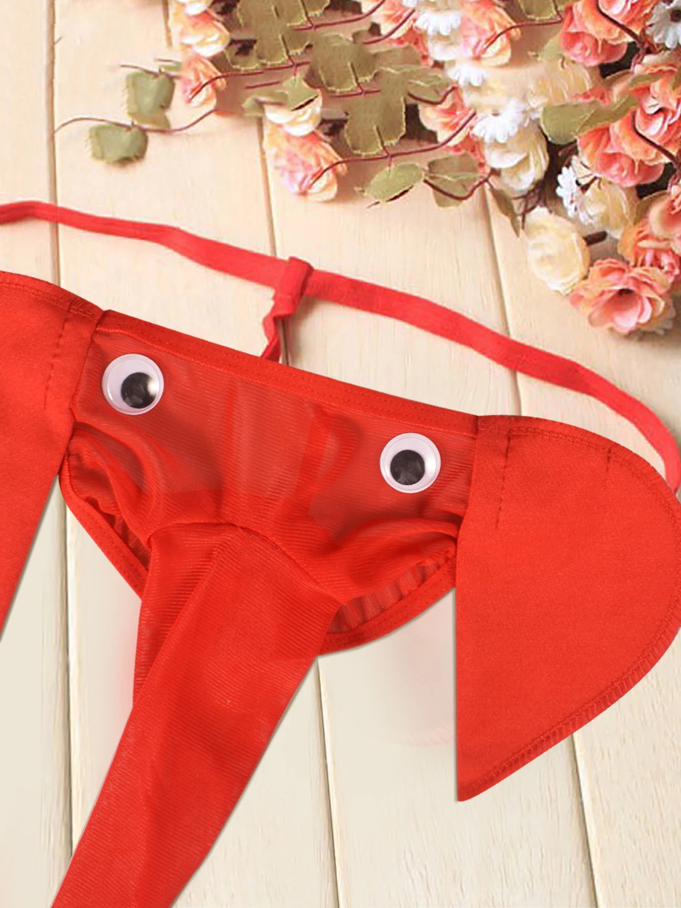 Men's Funny Red Elephant Thong Underwear Novelty Silky G-String Lingerie for Bachelor Party Cosplay Valentine's Day Gift