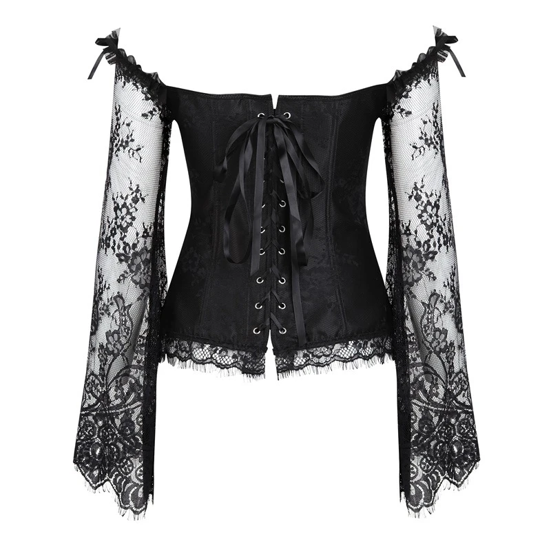 Steampunk Corset Bustier Gothic Corselet Sexy Long Sleeve Lace Corselet Lace Up Bustiers Corset White Corset for Party Wedding