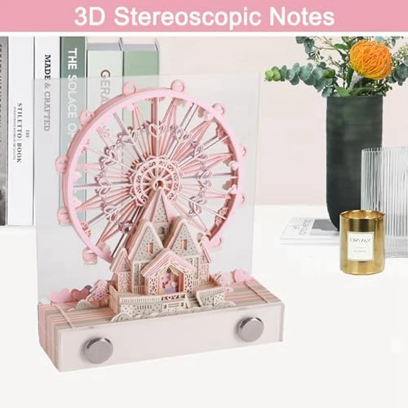 1 PCS 3D Notepad Desk Calendar With Lights, Pink Acrylic 2024 Calendar 3D Notepad Artopad Engraving