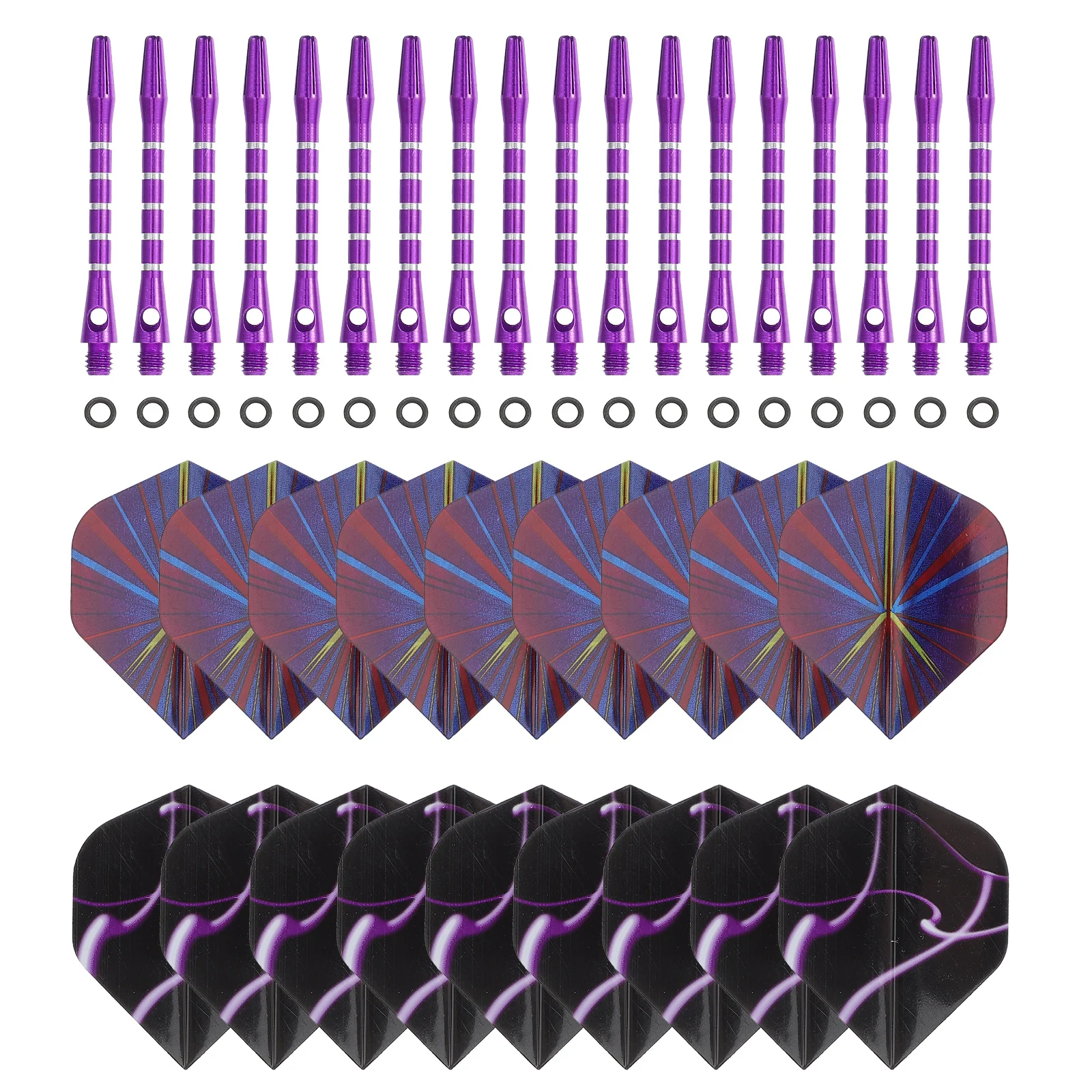 Zestaw akcesoriów 18 szt. Aluminiowe trzonki, lotki, O-ringi, akcesoria do gier na świeżym powietrzu, obrotowy trzonek dla miłośników darta, przenośny.