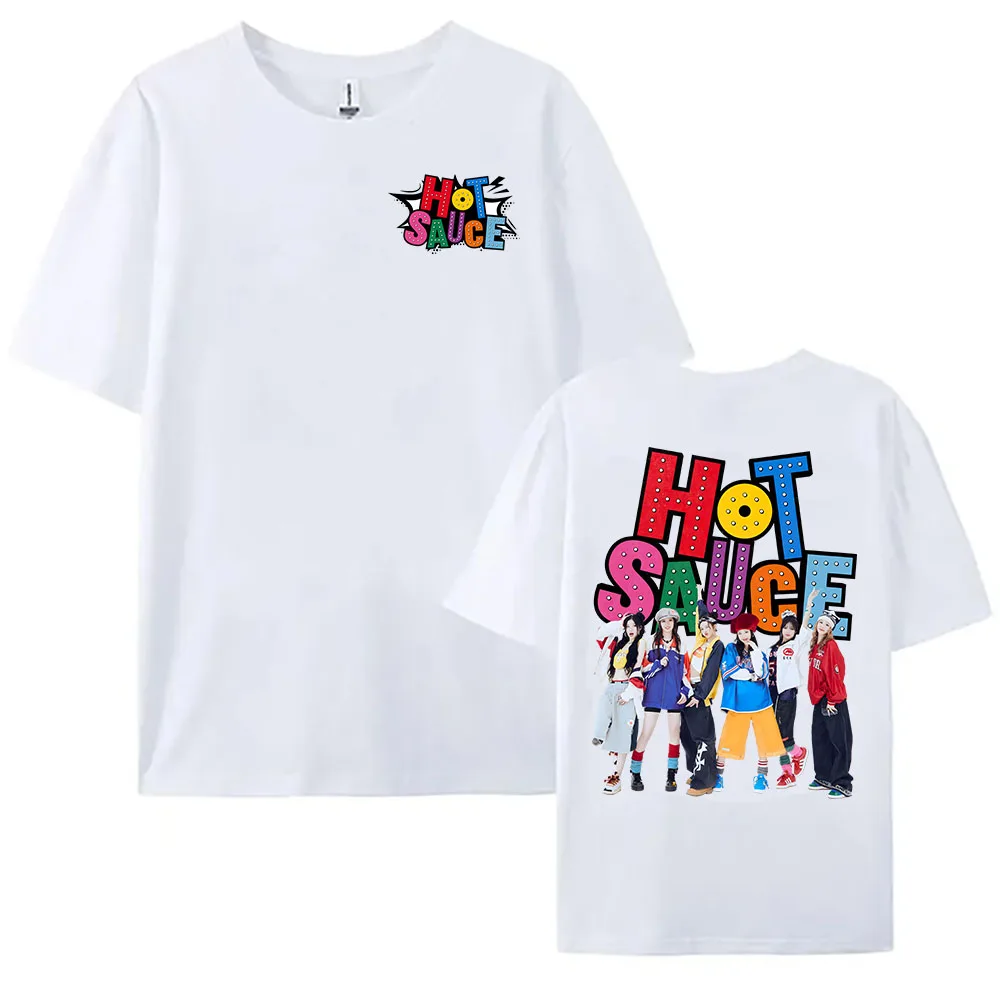 Camisetas con estampado de banda coreana para niñas, nueva camiseta gráfica de salsa picante individual, pantalón corto informal, camiseta de manga para hombre, ropa de calle para mujer