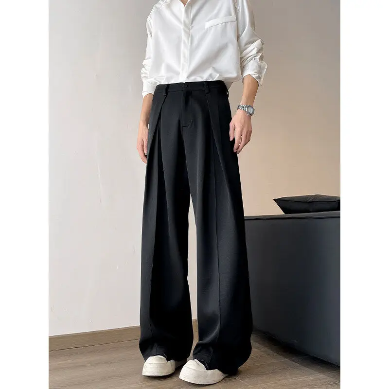 

Мужские летние тонкие свободные брюки из ледяного шелка с широкими штанинами, модные повседневные молодежные брюки CleanFit