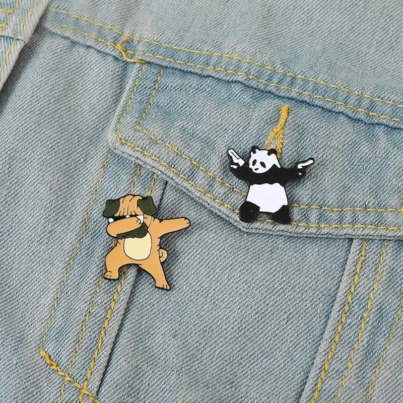 Pug Panda Enamel Pins Custom Funny Dance Brooches Lapel Badges Cute Cool Punk Animal Jewelry Gift for Kids Friends