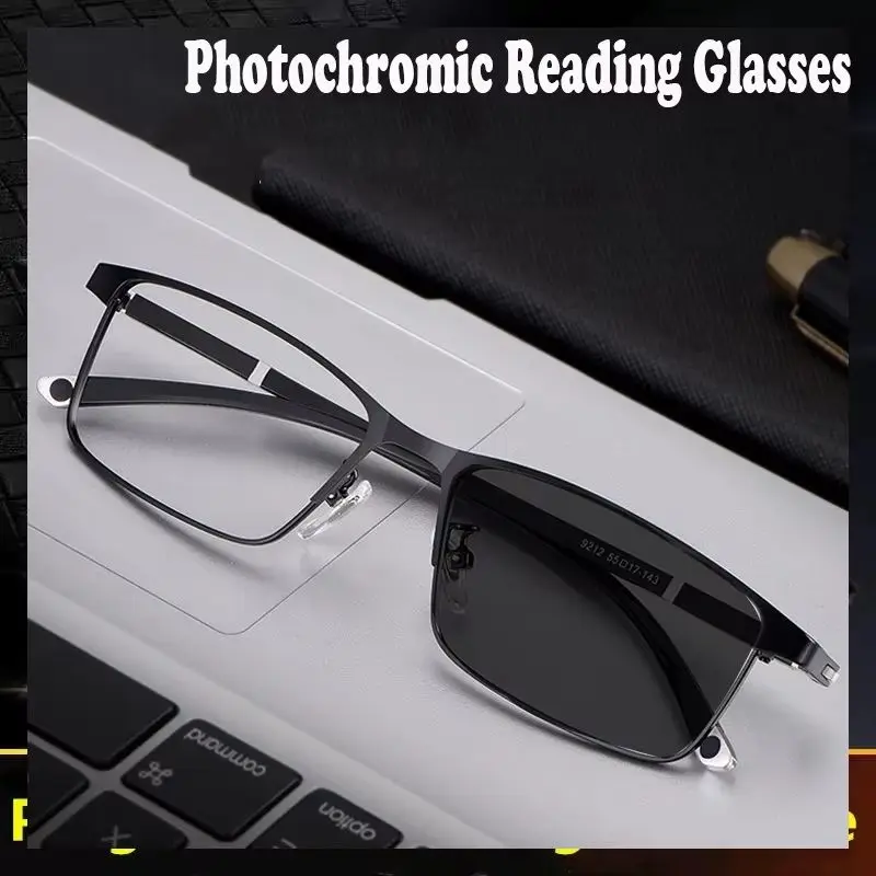 828 Progressive Multifokal-Lesebrille für Herren, Flexibel, Photochromatisch, Anti-Blaulicht, Presbyopie-Brille mit Kreuzverzierung, TR90 3.5