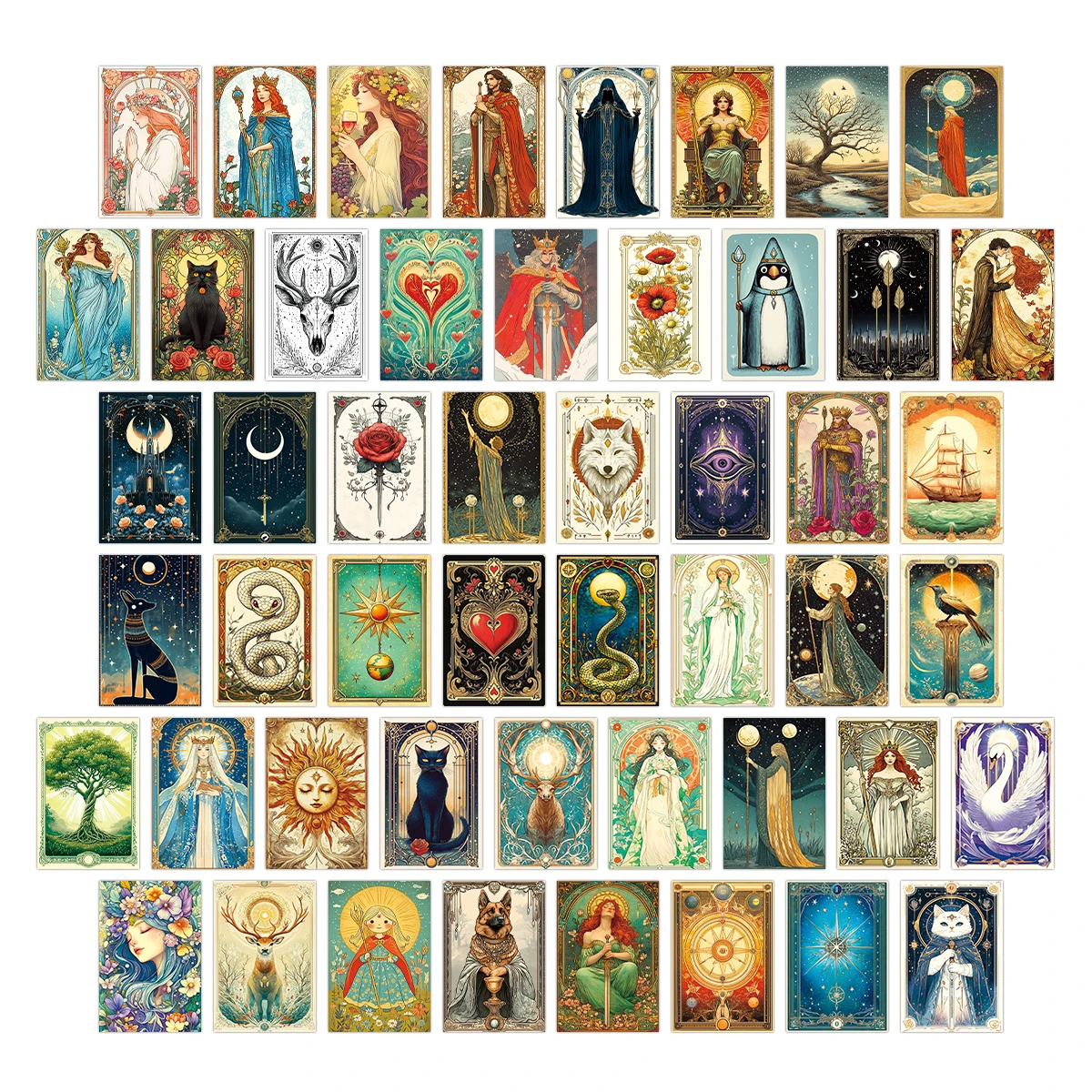 50pc Tarot Card Postcards,Wall Art Prints Room Decoration,Mini Poster Home Wall Decor,Holiday Greeting Card with Sun Moon Design