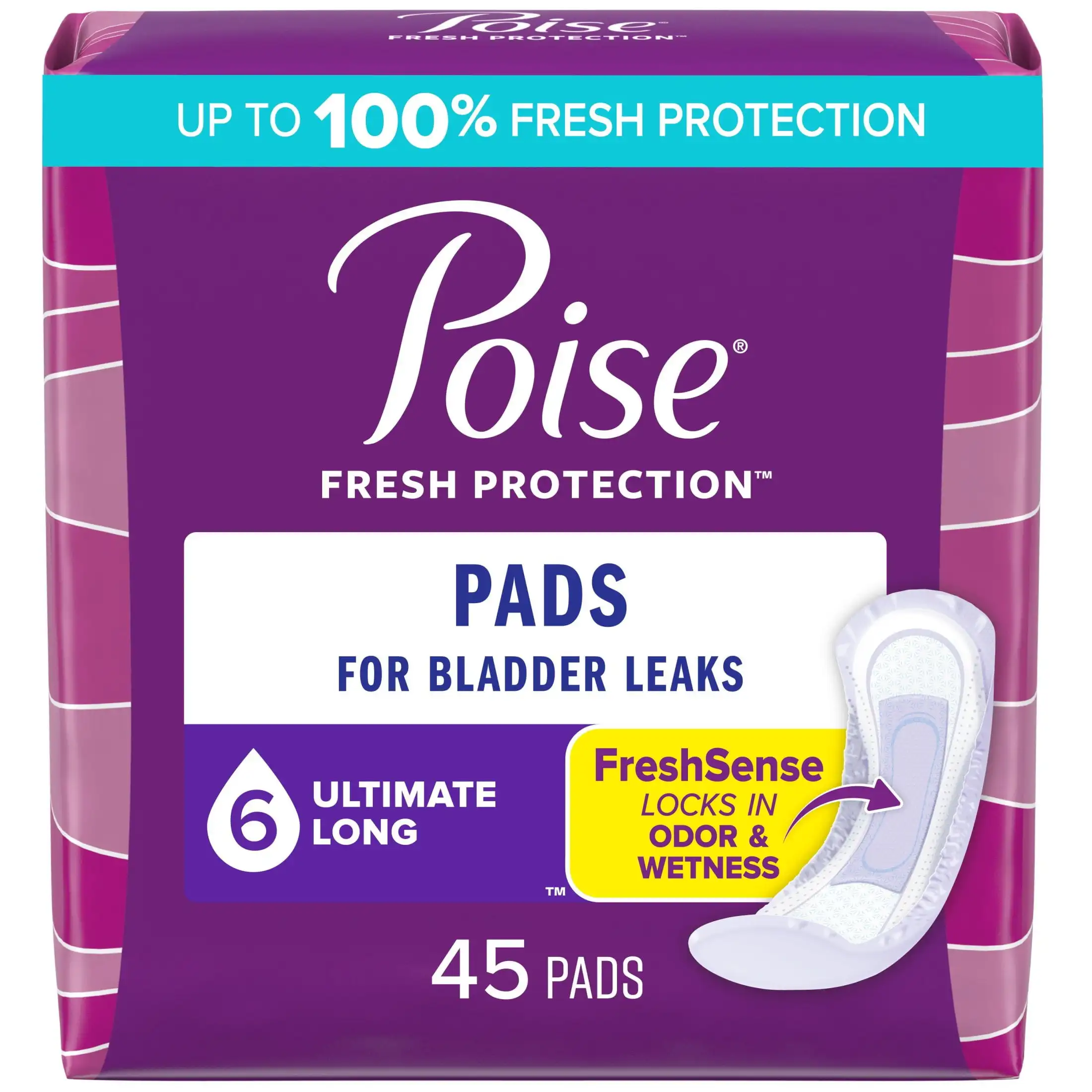 

Incontinence Pads for Women, 6 Drop Ultimate Absorbency, Long Length, 45 Count
