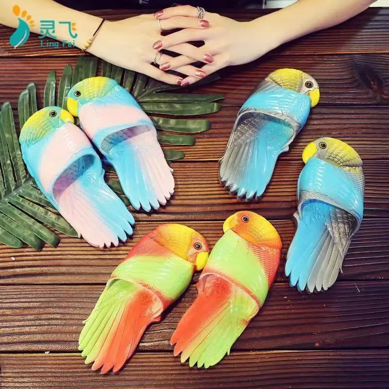 Summer plastic slippers couple cartoon personality funny parent-child shoes PVC Internet celebrity parrot