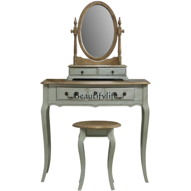 

American country solid wood dresser Mediterranean retro old makeup table small apartment