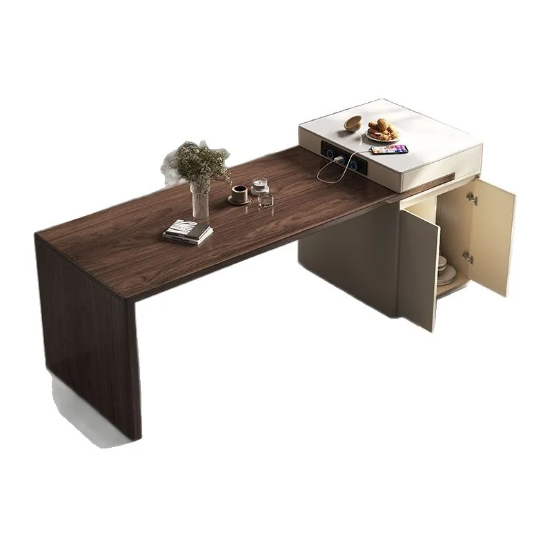 

Modern simple all-solid wood island dining table integrated small household