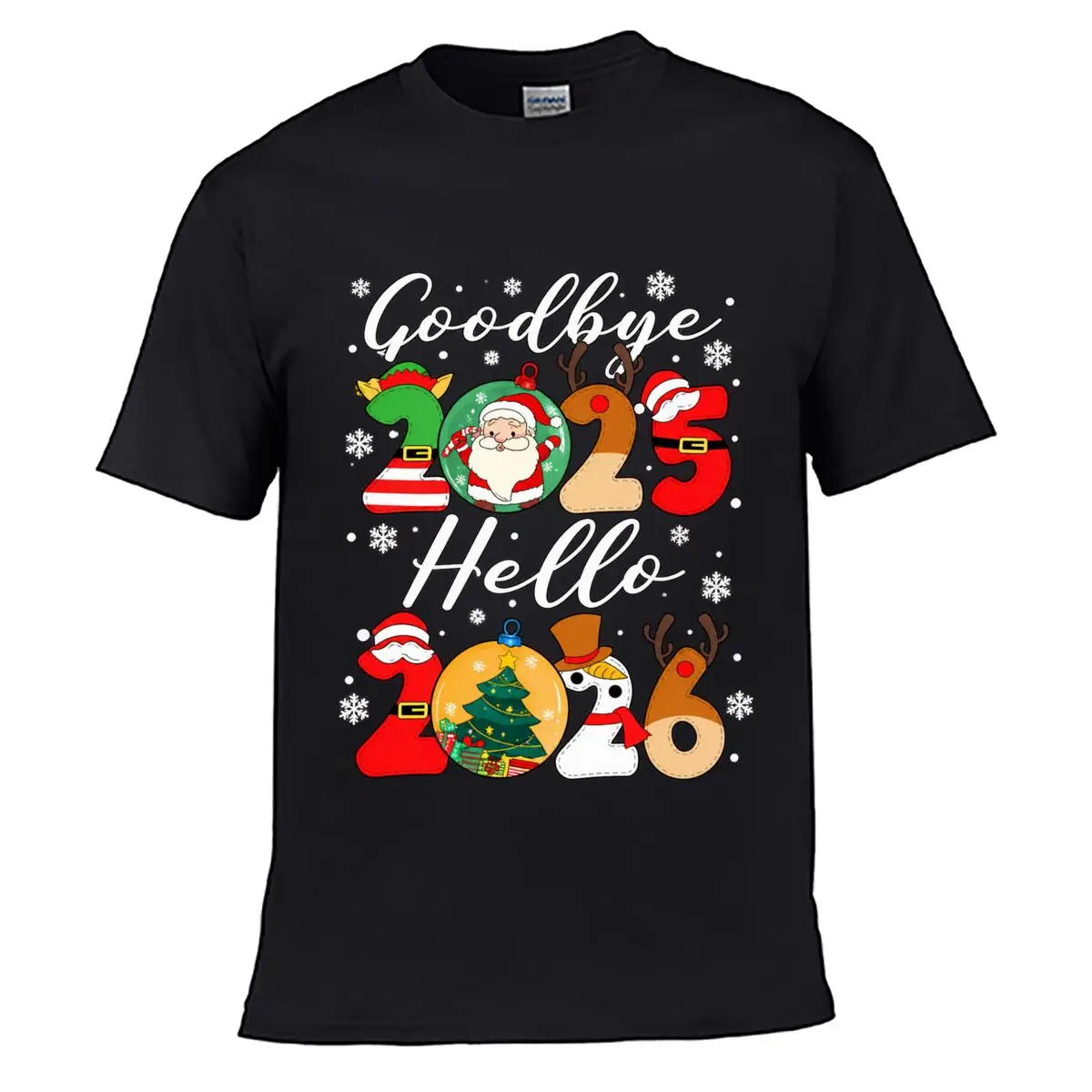 Goodbye 2025 Hello 2026 Christmas Santa Reindeer Snowman Men Summer T-shirt Top