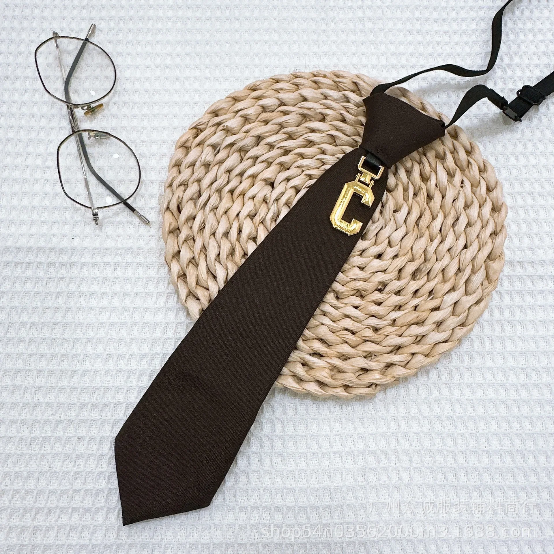 

Retro coffee color versatile college style JK tie without knots lazy person hardware chain decoration personalized casual tie