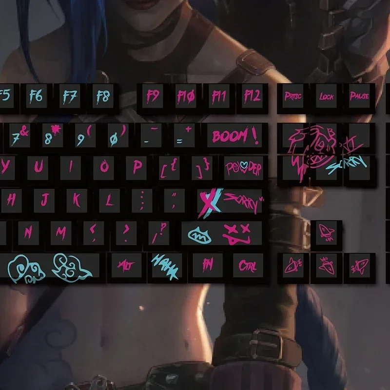 Jinx Thema Keycaps Cherry Profiel 123 Toetsen Persoonlijke Graffiti Toetsenbord Custom Pbt Vijfzijdige Thermische Sublimatie Pc-Accessoires