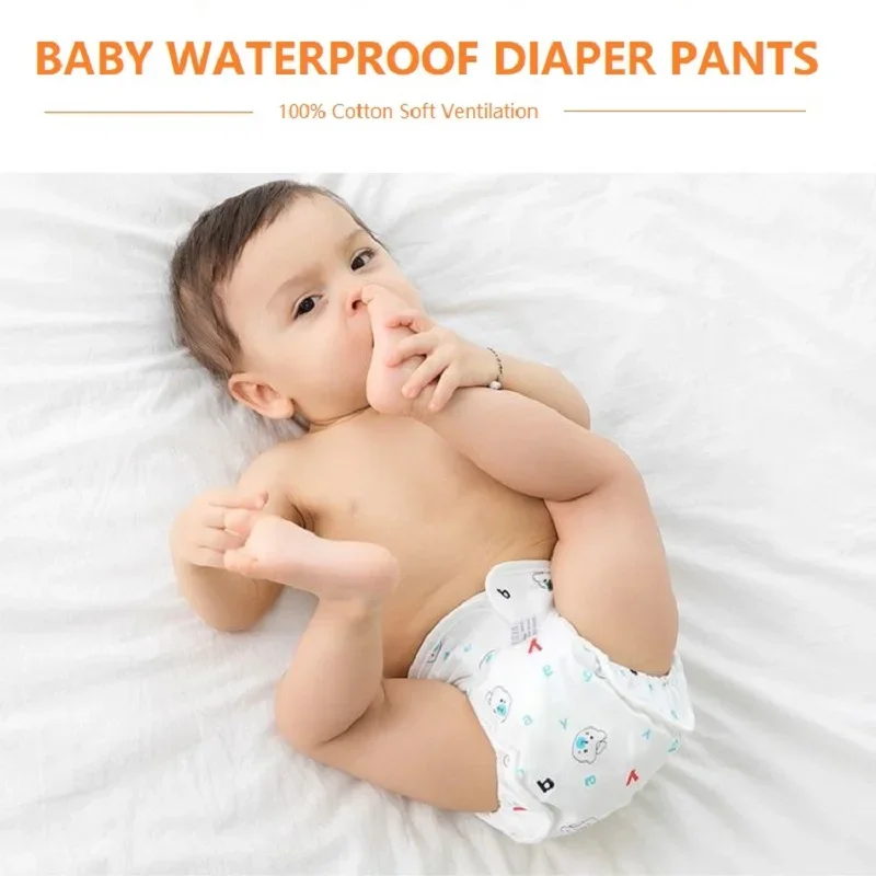 Baby Reusable Diapers 100% Cotton Panties Waterproof Infant Nappies Kid Training Pant Cloth Washable Breathable Nappy Changing