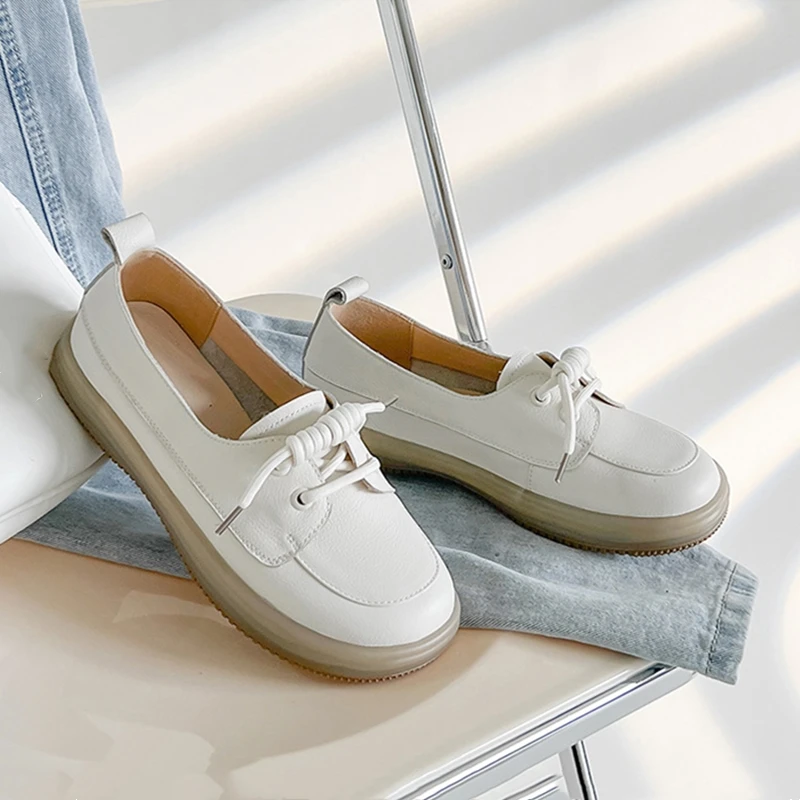 AIYUQI Genuine Leather Sneakers Women 2026 New Lace-up Women Loafers Casual Flat Cow Tendon Sole Nurse Shoes Women