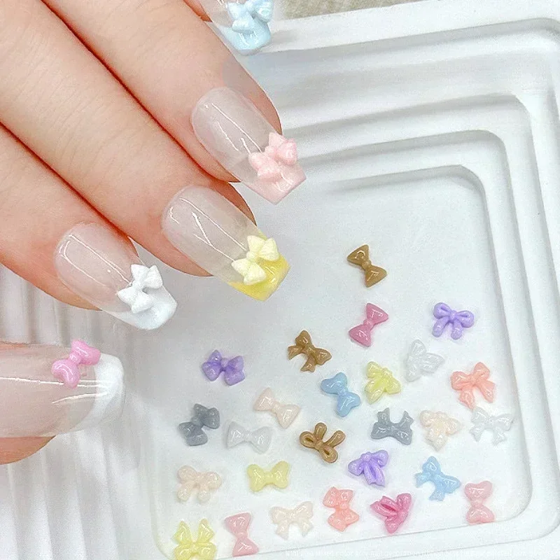 Ijs Transparant Frosted Hars Strik Hart Boor Strass Kristal Nail Art Decoratie Lint Strikje DIY Manicure Accessoires