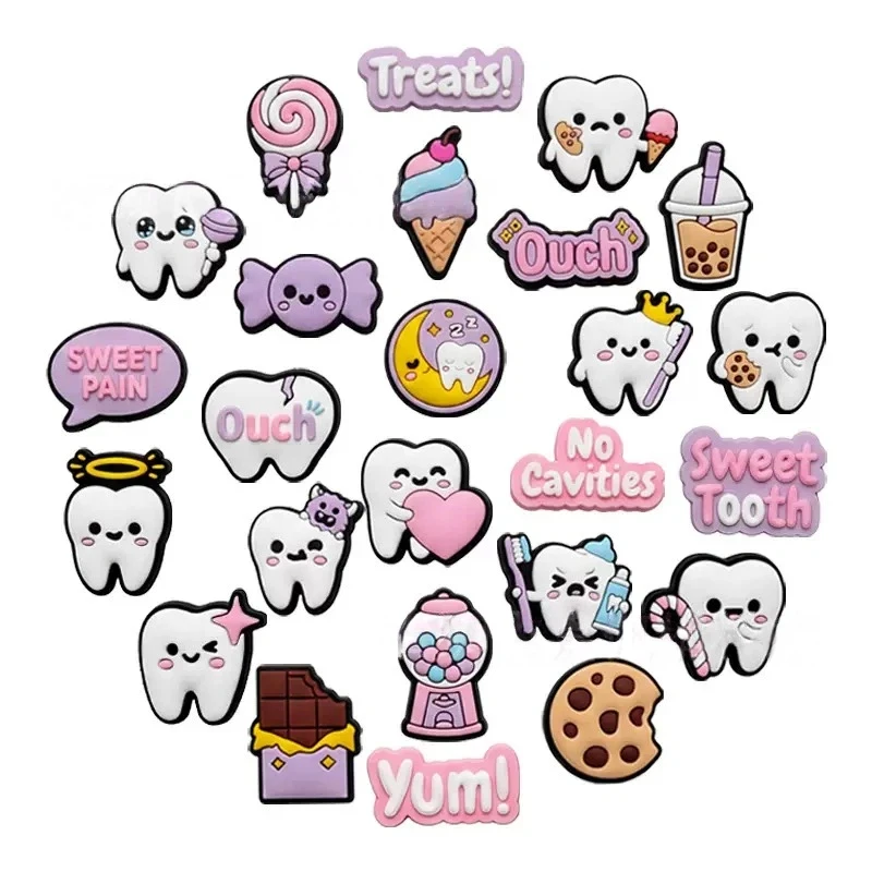 1-25Pcs Sweet Tooth Cookie Garden Clog Button Charms No Cavities PVC Shoe Decorations DIY Adult Bracelet Phone Case