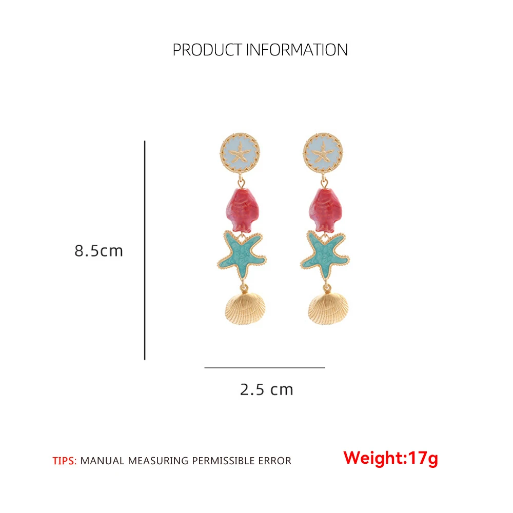 Summer Trendy New Ocean Animal Starfish Shell Dangle Earrings for Women Fashion Beach Party Jewelry Statement Earrings Gifts
