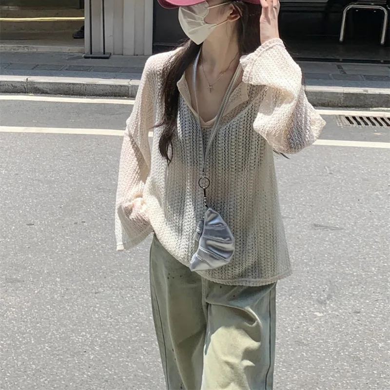 النمط الكوري فضفاض نصف مفتوح الرقبة الجوف خارج جرس كم متماسكة غطاء الشاطئ حتى 2025 الموسم الجديد