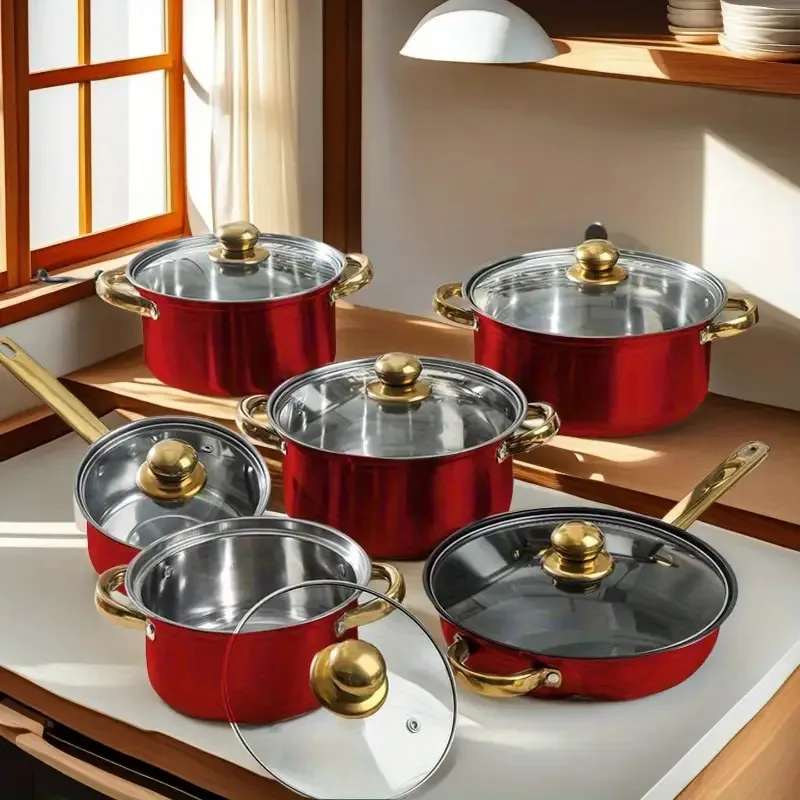 

Набор вок из 6 предметов: серебряная сковорода с антипригарным покрытием, кастрюля в комплекте с крышкой, подходит для индукционных варочных панелей.