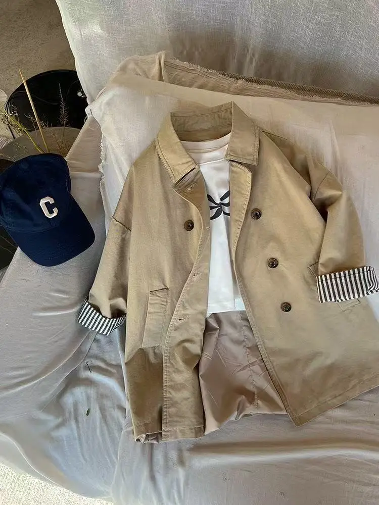 Girls' Foreign Style British Style Medium and Long Trench Coat Children's Casual Coat 2025 Autumn New Baby Top