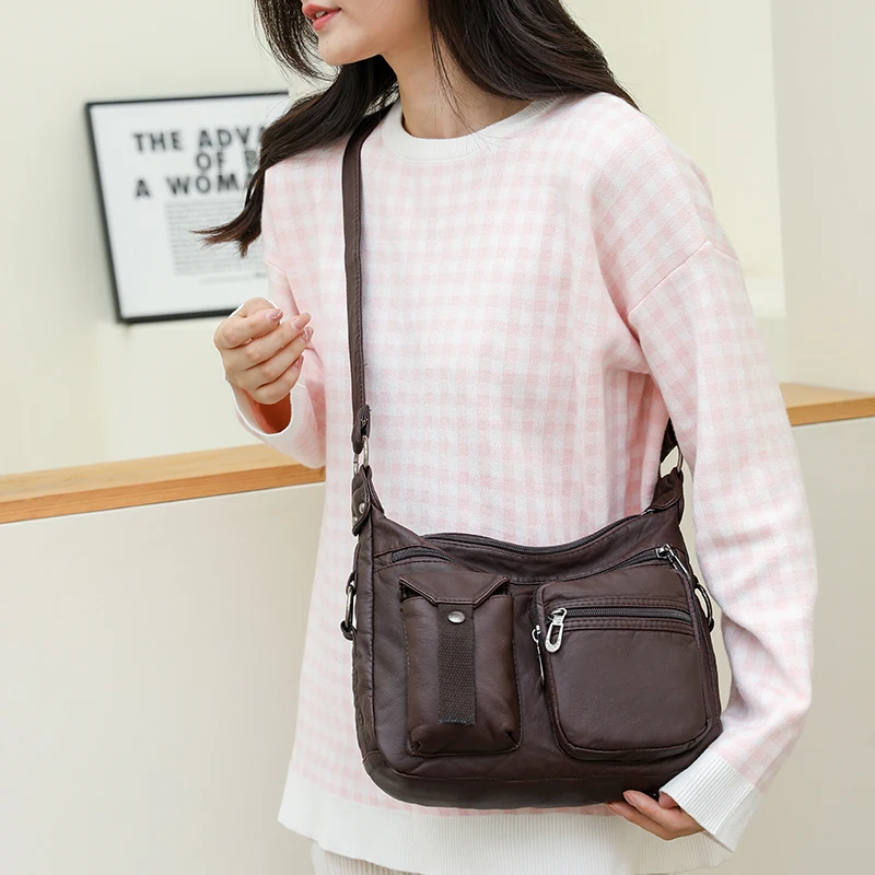 المرأة الترفيه حقيبة كروسبودي جلدية حقائب الكتف الإناث متعددة الأغراض رسول حقيبة كيس دورات سعة كبيرة حقائب الطالب