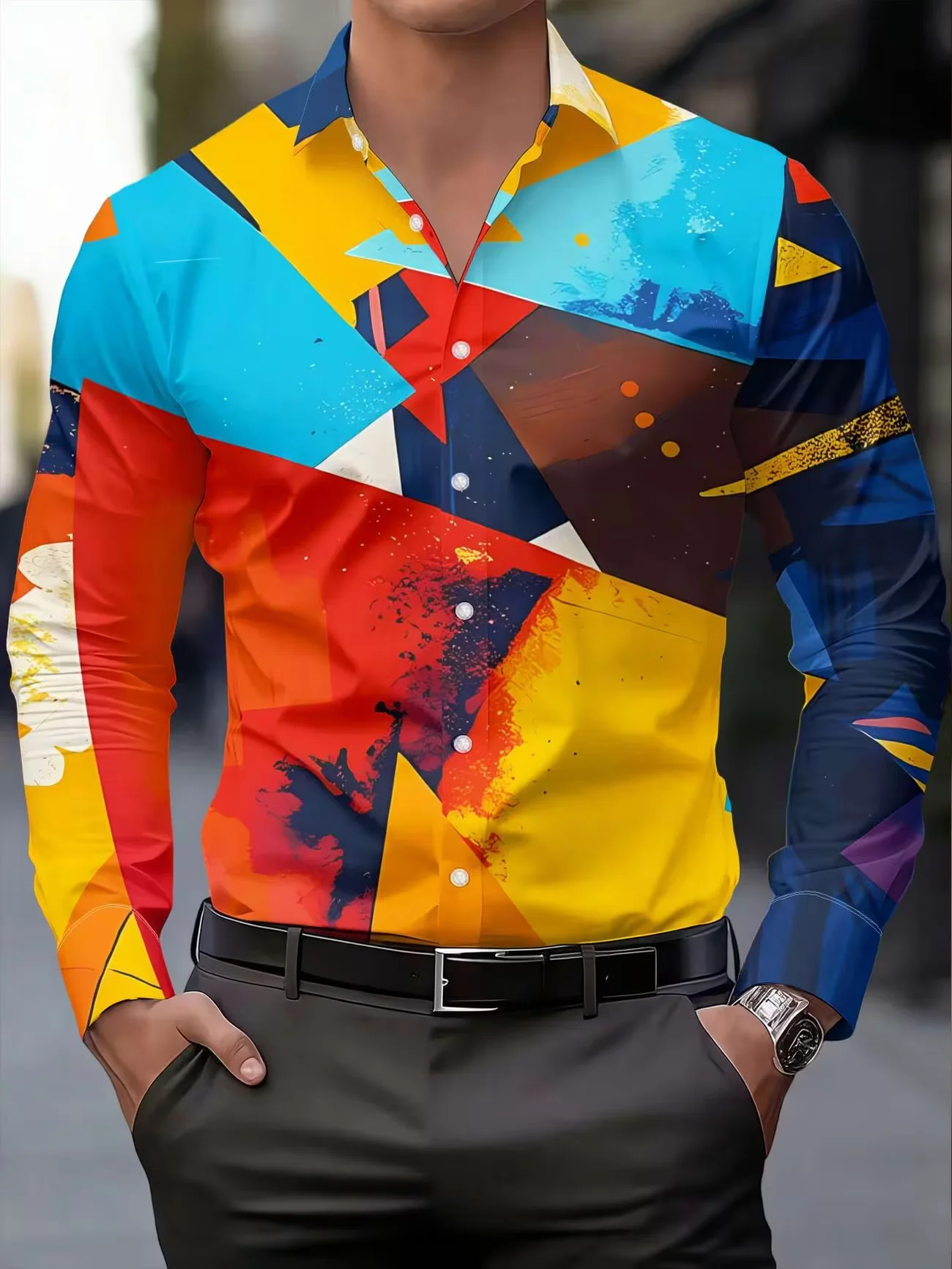 New black and gold double headed eagle Baroque printed men's long sleeved shirt, light luxury casual shirt