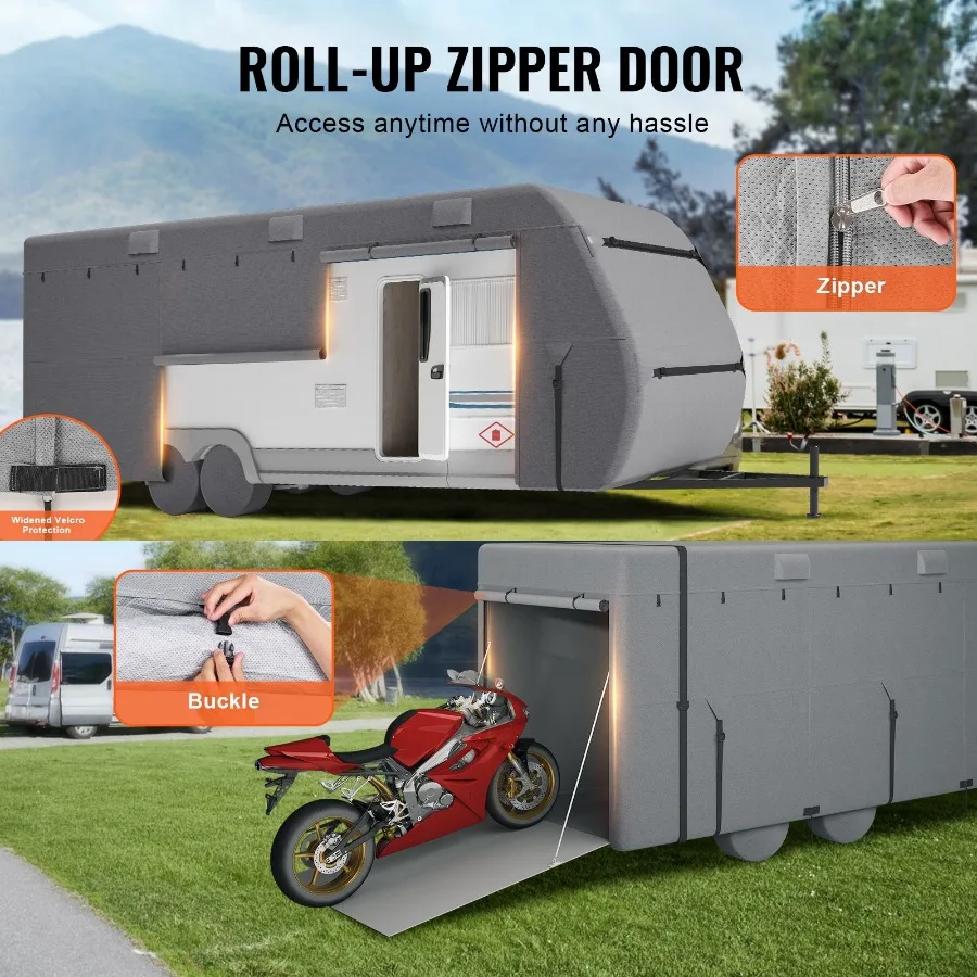 

Travel Trailer Cover 22-24 ft RV Cover 4-Layer Non-Woven Fabric Camper Cover Waterproof Windproof and Rip-Stop Class A RV Cover