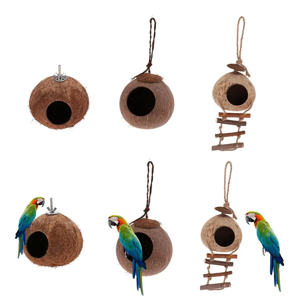 Bird Parrot Small Hanging Hut Coconut Shell Nest for Ferret Rat