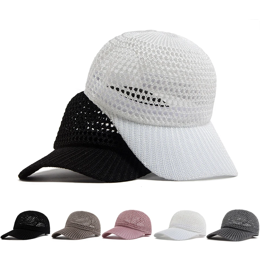 Image of Sommer-Mesh-Baseballkappe für Damen und Herren, gehäkelte, hohle Trucker-Mütze mit Visier, Sonnenschutz, Snapback, lässig, für den täglichen Gebrauch im Freien, verstellbar
