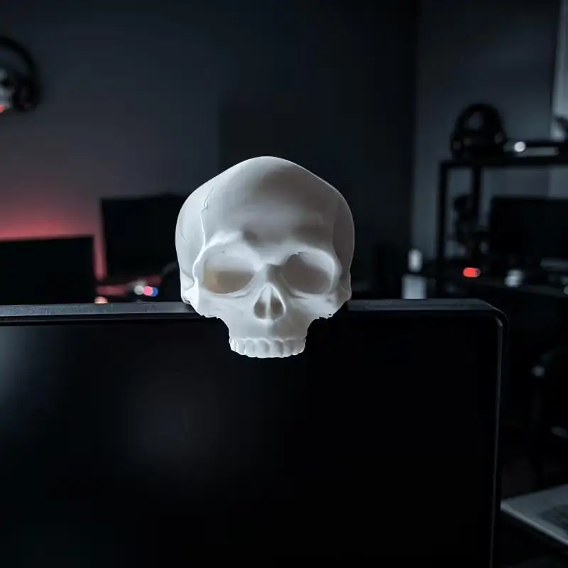 Handmade Skull Head Monitor Decoration Gothic Style Desktop Ornament for Home Office Gaming Room Desk Decor
