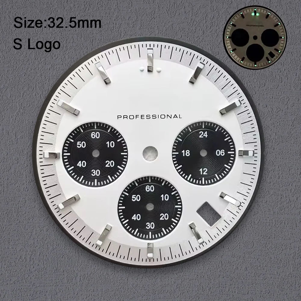 High-Quality 32.5mm S Logo Dial Fit VK63 Movement Green Luminous Speed Dial Watch Modification Accessories - view 3