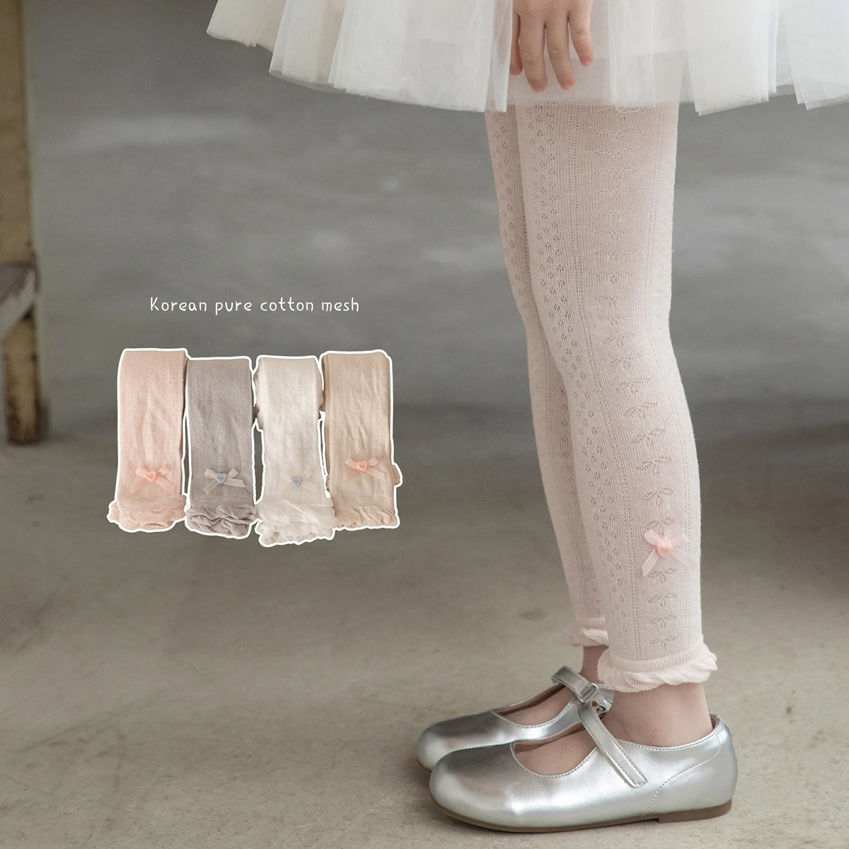 Summer thin leggings with bow ties, long pants for women to wear outside, hollow out cropped pants for baby girls